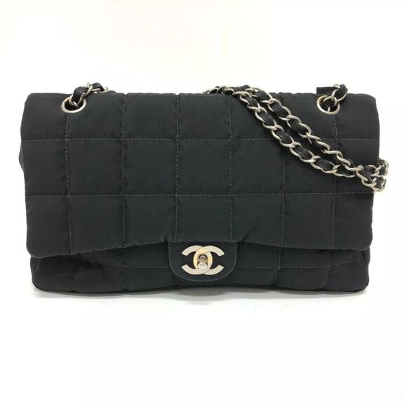 CHANEL CC Mark Chocolate bar Chain Shoulder Bag Nylon Black/SilverHardware - Picture 15 of 16
